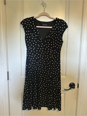 Black Label Evan-Picone Black White Polka Dot Fit & Flare Dress